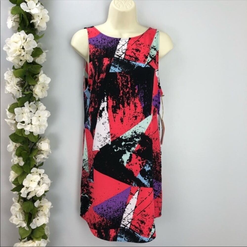 Leith Paradise Retro Vibrant Abstract Geometric Shift Mini Dress XS 80s Art Deco